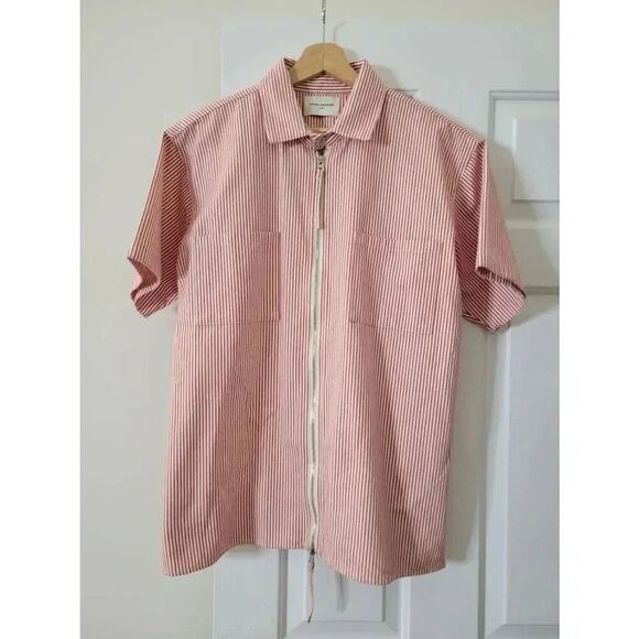 Lifted anchors red striped zip up Shirt Jacket L - Picture 1 of 10